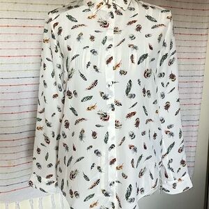 Silk kooples Feather Print White Blouse